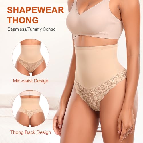 Image of Werena Thong Shapewear for Women Tummy Control Seamless High Waist Body Shaper Underwear Shaping Panties