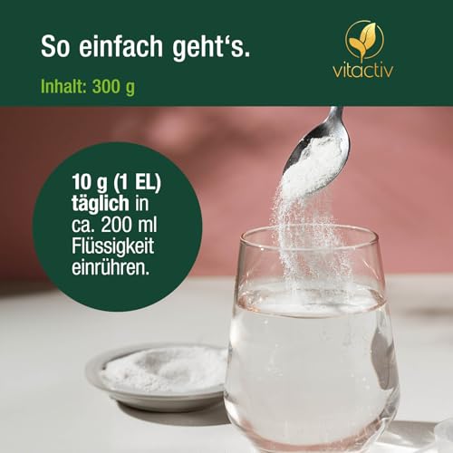 VITACTIV Collagen Pulver 300g - Kollagen Hydrolysat, Typ 1 & 3 Peptide - 19 essenzielle Aminosäuren - Hohe Bioverfügbarkeit, ohne Zusätze, Geschmacksneutral - Laborgeprüft in Deutschland