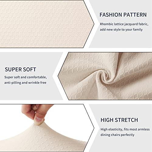 Smiry Waterproof Seat Covers For Dining Room Chairs, 4 Pack Stretch Jacquard Kitchen Dining Chair Seat Cover Protectors With Hooks, Beige #TOP3