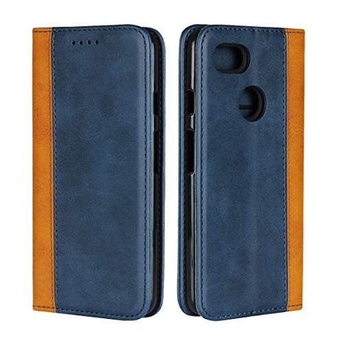 Jaorty for Google Pixel 3 Wallet Case,Premium PU Leather Flip Folio Case with Card Slot,Kickstand Holder Magnetic Closure [TPU Shockproof Interior Protective Case] for Google Pixel 3,Blue+Khaki
