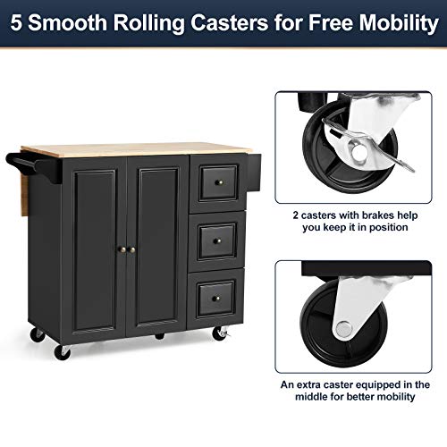 image for HOMHUM Rolling Kitchen Island Cart with Storage,Kitchen Trolley with D