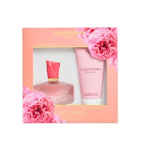 JEANNE ARTHES - Coffret Cadeau pour Femme - Cassandra Rose Vanille - Eau de Parfum 100 ml + Lait pour le Corps 150 ml - Parfum Rose Vanille - Fabriqué et...