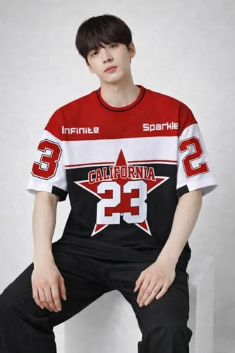 Image of Men's Polyester Oversize Printed T-Shirt, Color Block, Round Neck, Regular Fit, Urban Streetwear Theme