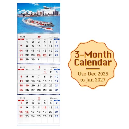 Trycooling 2026 Wall Calendar Calendar 2026 Monthly Calendar Large 3 Month Wall Calendar 2026 (Folded in a Month), 36 x 13, December 2025-January 2027, Perfect for Organizing & Planning (Style 2)