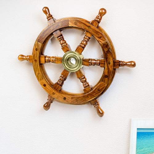 Nagina International Nautical Handcrafted Wooden Ship Wheel - Home Wall Decor (12 Inches Natural Wood) [B01DO73QRE]