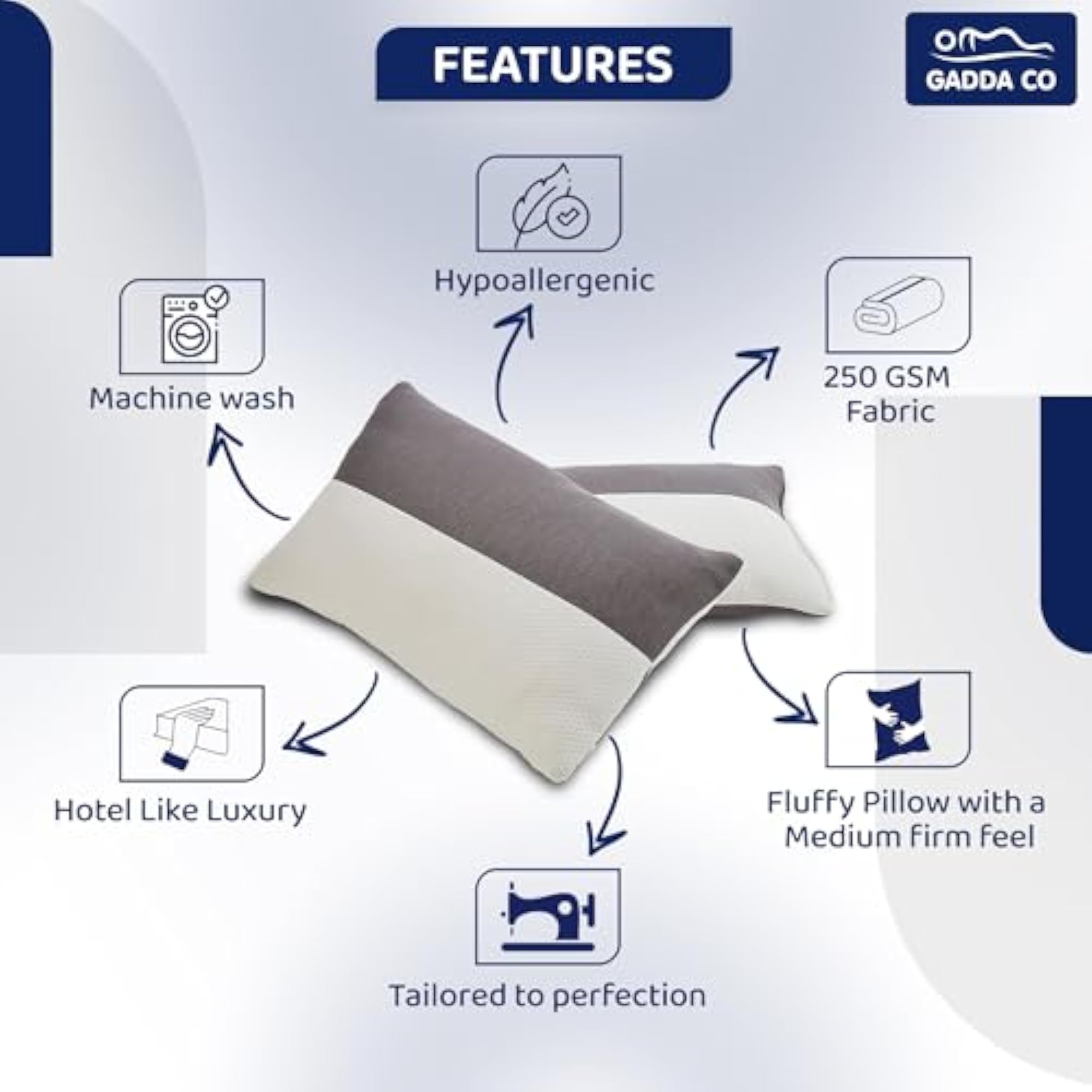 Hollow Sleeping Fiber Pillow with Zip, Height Adjustable, Soft and Fluffy