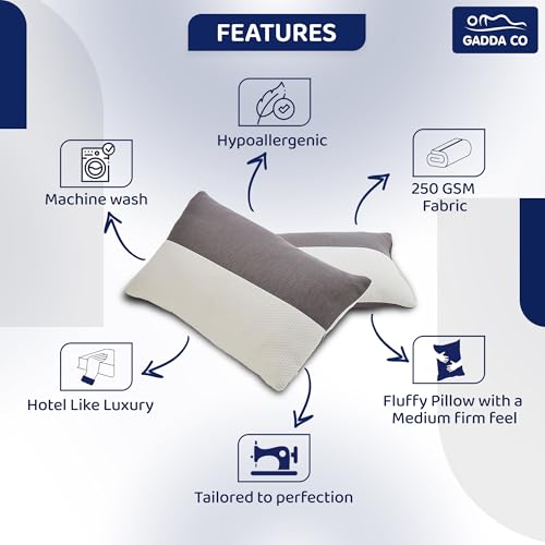 Image of GADDA CO Hollow Fiber Sleeping Pillow Set of 8 | Cloud-Like Sleep Comfort | Soft & Fluffy Bed Pillows | Adjustable Height | White & Grey | Standard Size (27 x 16 Inches) | 6 Months Warranty