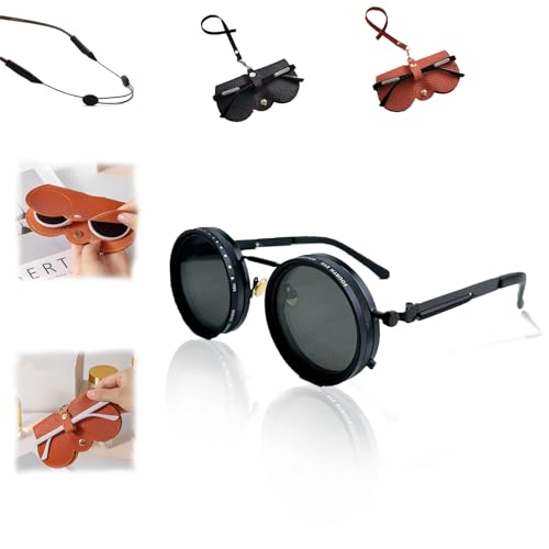 Adjustable Tint Polarized Sunglasses, Noru Filter Sunglasses, 1-9 Gears Rounded Glasses, Ideal for Beach & Outdoor Use