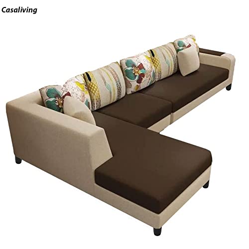 Image of Casaliving Arlo - 5 Seater Sofa for Living Room (Cream Brown Fabric) Left Side Sofa Set