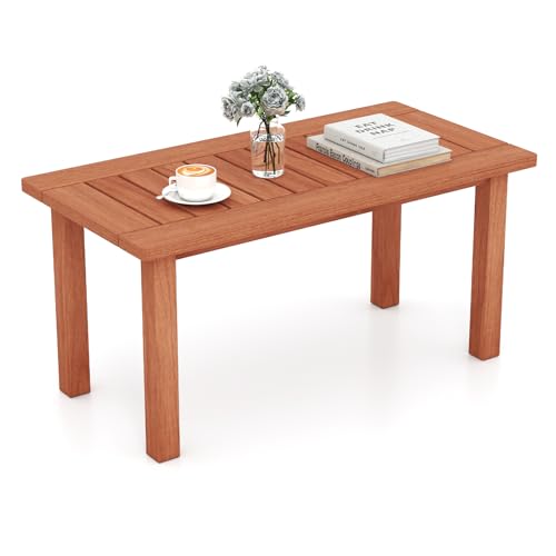 Tangkula Outdoor Coffee Table, 35.5” Patio Table with Slatted Tabletop,