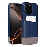 alto Leather Card Case Compatible with iPhone 16 Pro Max 2024, Metro Series Italian Leather Wallet Card Holder Shockproof Case (iPhone 16 Pro Max, 6.9 inch, Navy Blue and Gray)