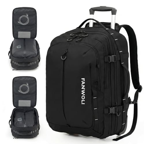 Fanwoli Rolling Vacuum Backpack Travel,One-Button Compression,55L,Black