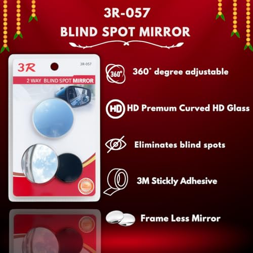 Image of DEZI 3R Blind Spot Mirrors HD Glass Car Accessories, 360 Safety Convex Rear View, Wide Angle Adjustable Mirror (2 Pcs) (3R-057, Round Frameless Convex)
