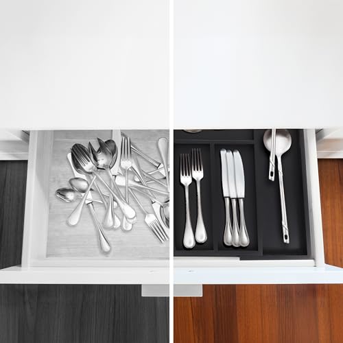 Bac à couverts extensible noir Relaxdays : range-couverts en bambou 5-7 compartiments - 6