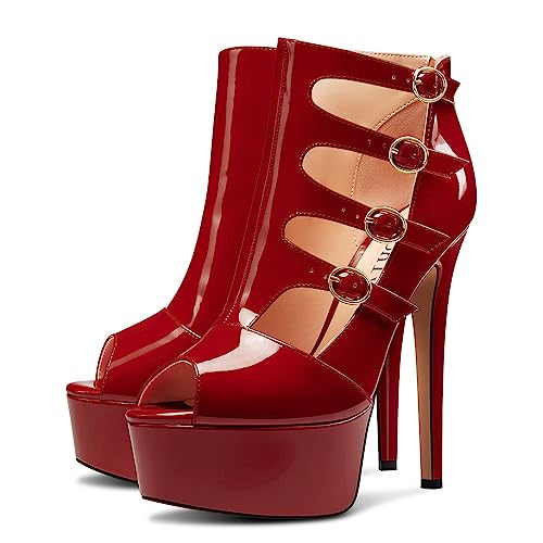 DearOnly Womens Platform Stiletto High Heel Peep Open Toe Sandals Zipper Buckle Wedding Dress Patent Leather 5.9 Inches Heels4