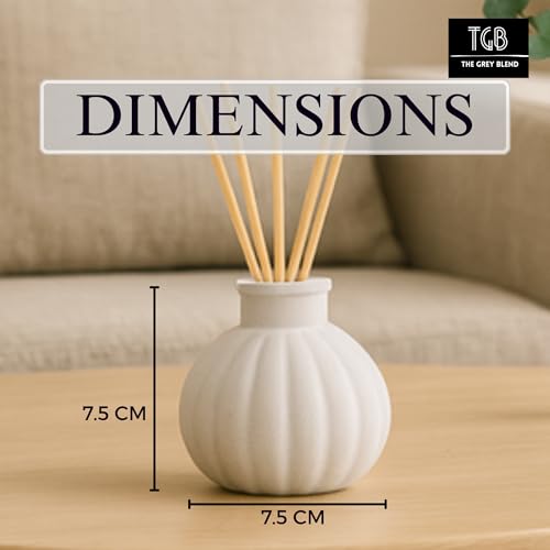 Image of Reed Diffuser Bottle with 5 Reed Sticks | Decorative Concrete Reed Diffuser Vase for Fragrance Oil | Bathroom, Living Room & Table Decor | Empty Reusable Diffuser Bottle (7.5cmx7.5cm)