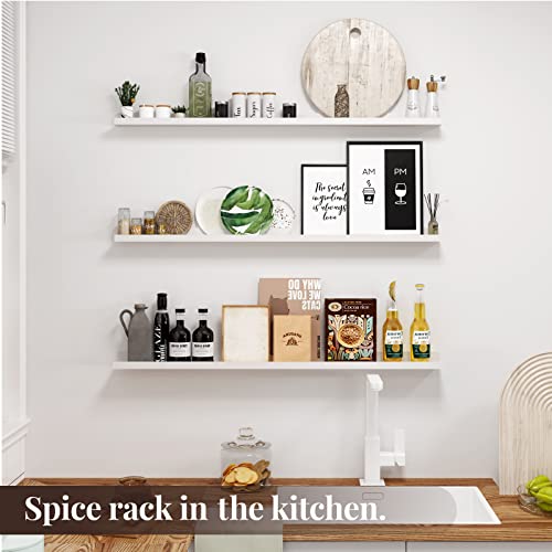 Laptain 36 Inch Floating Shelves Wall Mounted Wall Shelves Set Of 3,White Large Picture Ledge Shelf For Bedroom Living Room Bathroom Kitchen Nursery #TOP1