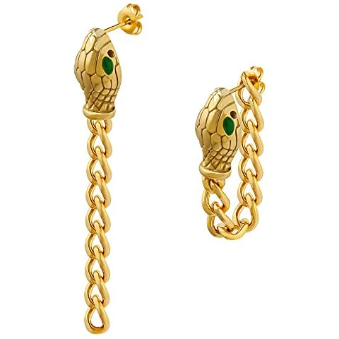 Fluidable Chloe Earrings, 18K Gold Dangle Earrings For Women And Ladies, Chain Dangle Drop earrings, Snake Earrings, Gift For Anniversary (Gold) Cover