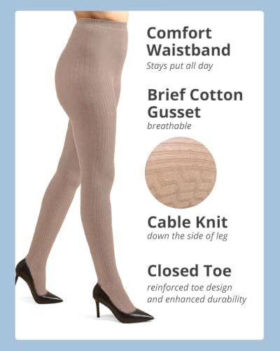 Image of MeMoi Portland Cable Knit Sweater Tights, Warm Opaque Winter Tights
