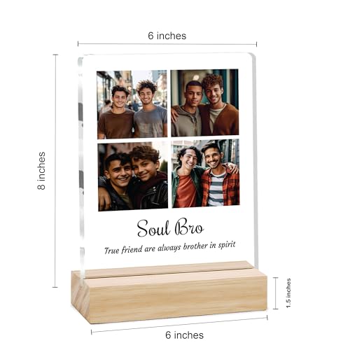 Image of Giftplease Customized Photo and Text Frame with Wooden Stand | Personalised Printed Photo Frame | Gift for Brother | Birthday | (Transparent, 5MM, 6 * 8 Inches), Tabletop BG 14