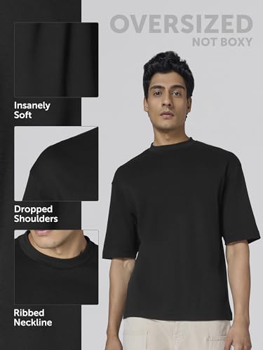 Image of XYXX Drift Oversized Tshirt for Men | 100% Combed Cotton | Solid Roundneck Drop Shoulders Half-Sleeve T Shirt