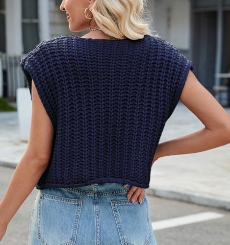 Image of CHARTOU Women Chunky Knit Vest Button Down Sleeveless Sweater Tank Tops Going Out Outfits