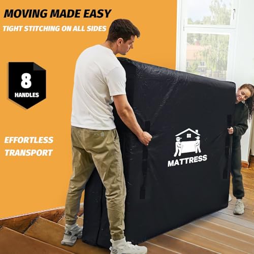 Image of Mattress Bags for Moving, BETU Mattress Protector Waterproof Mattress Cover Queen Size Storage Bags with 8 Heavy-Duty Handles and Zipper for Bed Extra Thick Large Reusable (82 inchx62 inchx15 inch Black)