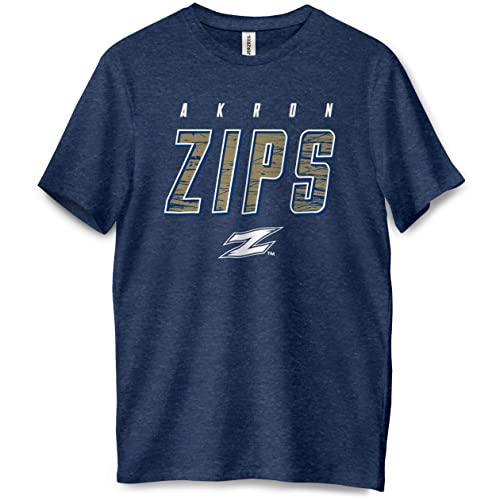 University of Akron Zips Distressed Logo Officially Licensed Short Sleeve Tee Indigo Heather