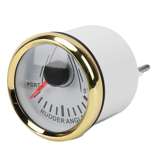 MOTOULAX 52mm Marine Rudder Angle Indicator Gauge, White Dial Gold Bezel LCD Display Stepper Motor, with 0 190ohm Signal Red Light, for Speedboats Yachts Cruise Ships Fishing Boats