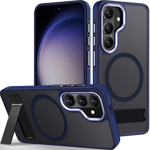 Image of MALEWOLF Stand Case for Samsung Galaxy S26 Plus, Compatible with Magsafe, Anti-Slip Cover [Military Grade Shockproof] [Matte Translucent Back], Color Hybrid Phone Case for Galaxy S26+ (Darkblue)