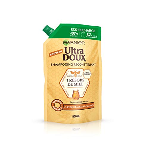 Garnier Ultra Soft Honey Treasures Eco-Refill Replenishing Shampoo with Acacia Flower Honey/Beeswax for Fragile / Brittle Hair - Image 3