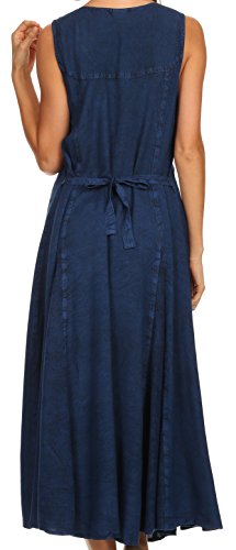 Image of Sakkas Maya Floral Embroidered Sleeveless Button Up Rayon Dress