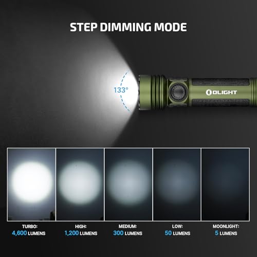 Image of OLIGHT Seeker 4 Pro Rechargeable Flashlights, 4600 Lumens High Powerful Bright LED Light with USB C Holster, Waterproof IPX8 for Emergencies, Camping, Searching (OD Green)