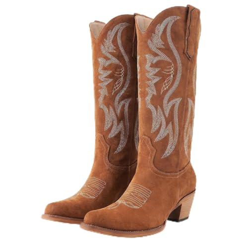 Image of Women's Mid Calf Cowboy Boots Western Pointed Toe Embroidered Boots