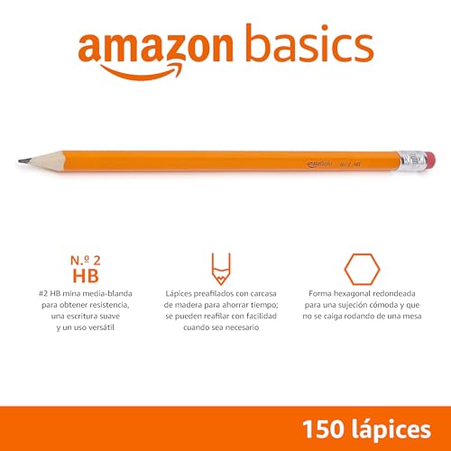 Miniatura 2 de Amazon Basics Lápices N. 2 Hb De Madera, Afilados, 150 Unidad, Amarillo
