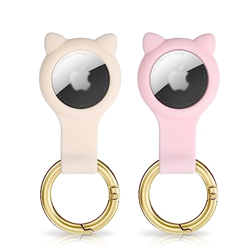 Watbro [2 Pack] Cute Airtag Holder Air tag Keychain for AirTag Tracker,Protective AirTag Case with Anti-Lost Keychain,Anti-Drop Scratch Airtag Holder Keychain Accessories for Kids Pets Backpacks