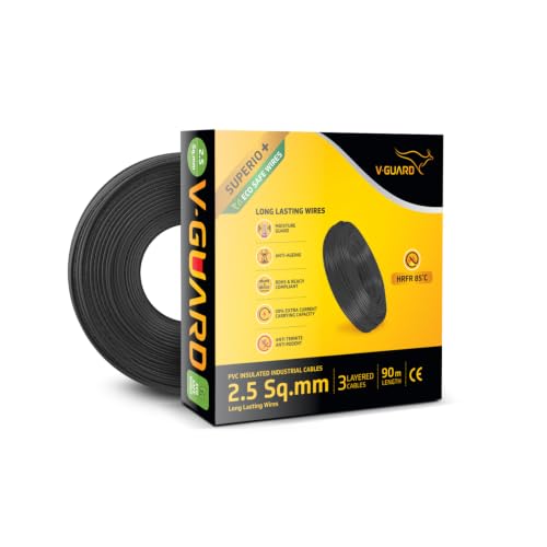 Image of V Guard Superio+ Eco Safe Triple Layered HRFR PVC Wiring Cables (Black, 2.5 Sqmm)