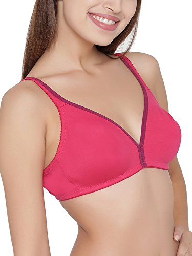 Image of Clovia Women's Cotton Rich Solid Non-Padded Demi Cup Wire Free Plunge Bra - Dark Pink