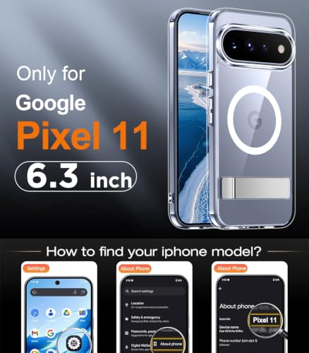 Image of Designed for Google Pixel 11 Case 2026, [Built-in Invisible Kickstand][Compatible with MagSafe][Military Grade Shockproof] Slim Thin Phone Case-Clear
