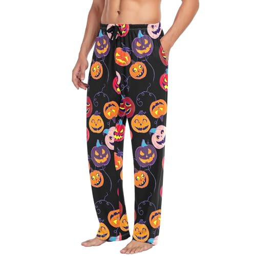 Funny Halloween Pumpkins Black Men's Pajama Bottoms Cotton Pj Pants Comfy Pajama Pants with Pockets4