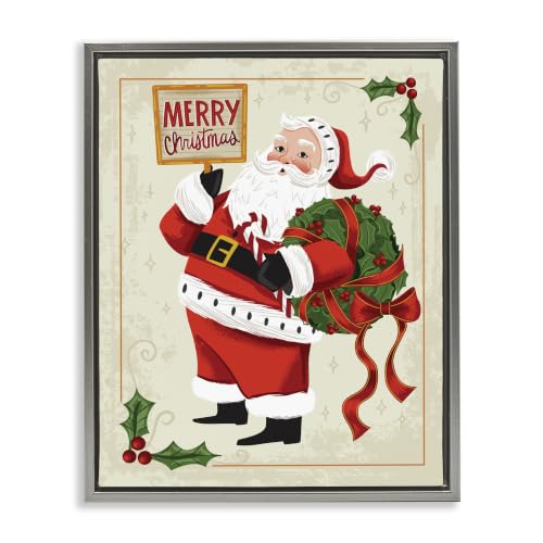 Vintage Santa Christmas Plaid, 17 x 21 Inch Canvas in Floater Frame