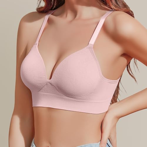 Eleplus 3er Pack Damen-BHS ohne Bügel Push Up Nahtloser BH V Ausschnitt Tshirt Schalen Bralette Verstellbar Unterwäsche für Alltag (Rosa+Schwarz+Weiß,M)