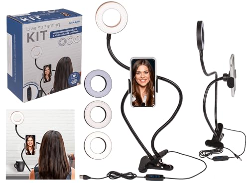 Live Streaming & Vlogging Kit, mit Handyhalterung & LED-Beleuchtung, aus Kunststoff mit stabilem, metallverstärktem Arm für eine exakte Positionierung, im Geschenkkarton