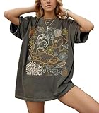 Shark Sea World Oversized T Shirt Women Surfer Lover Gift Cute Graphic Tees Tops Summer Casual Loose Vacation Shirts(Large,Dark Grey)