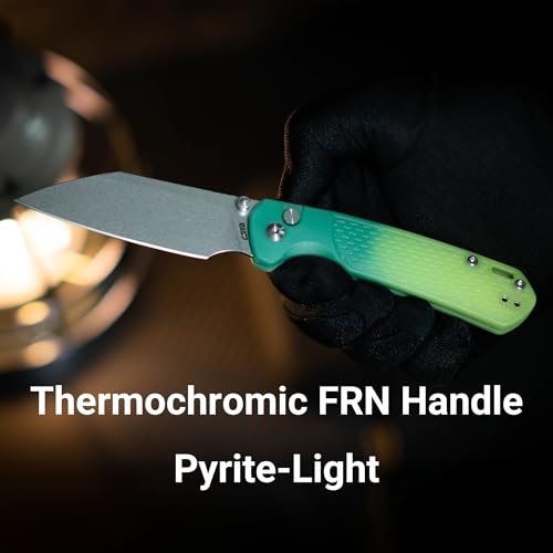 Image of CJRB Pyrite-Light EDC Knife, Thermochromic FRN Handle, Button Lock