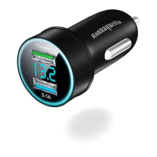 Car Charger Car Voltage Display, Phone Car Charger Wide Voltage Input 2 Ports, USB Car Charger Fast Charge Cigarette Lighter USB Charger Car Charger Adapter Compatible with Most Cars Phones and Pad