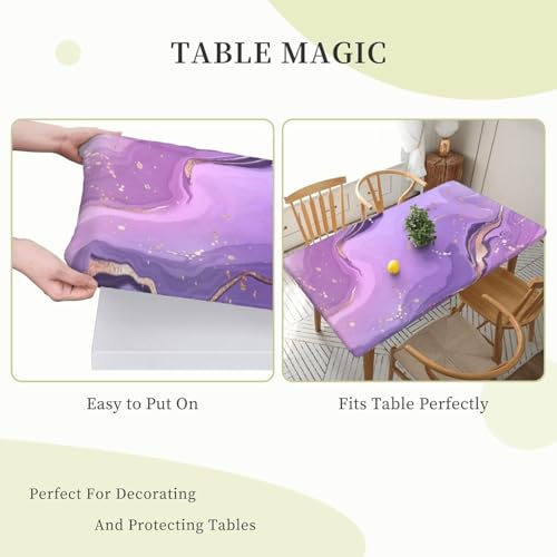 Nappe extensible rectangulaire violette en polyester lavable à motif marbre