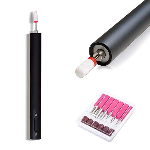 Portable Rechargeable Electric Nail Drill Machine Mini Nail File USB Acrylic Nail Drill Pen LED Portable Nail Drill Machine Kit Professional Manicure Pedicure for Acrylic Gel Nails Polishing,Black