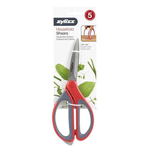 Image of Zyliss 2-Piece Stainless Steel Kitchen Scissor & Shear Set - 7 inch Red & 9 inch Black - Micro-Serrated Blades, Soft-Touch Grip, Heavy-Duty Hinge & Box Cutter - Food Prep & Household Use Durable & Versatile