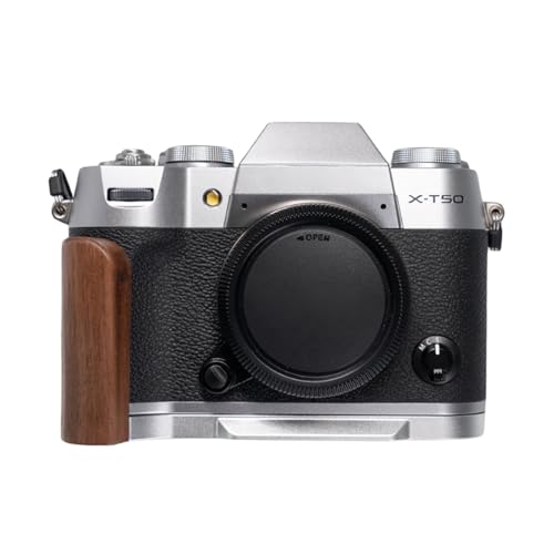 Fujifilm 富士 X-T50 XT50 専用 カメラウッドグリップ 高級檀木材 木製ハンドル メタルベース L型グリップ ハンドメイド カメラケージ 電池交換可能 軽量設計 (赤茶色+ホワイト)